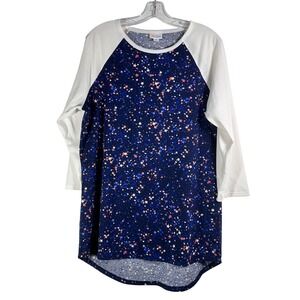 LuLaRoe Randy Raglan Top Womens XL Blue Red White Star Print 3/4 Sleeve Tunic‎